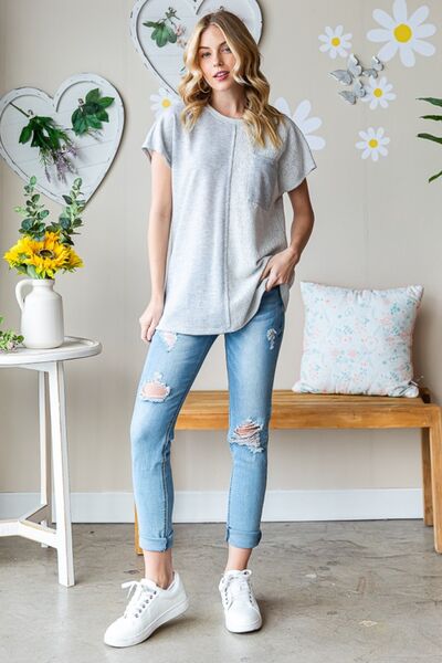 Heimish Full Size Pocketed Round Neck Short Sleeve T-Shirt - Charming Charlie