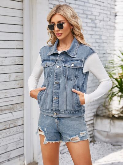 Button Up Cap Sleeve Denim Jacket - Charming Charlie