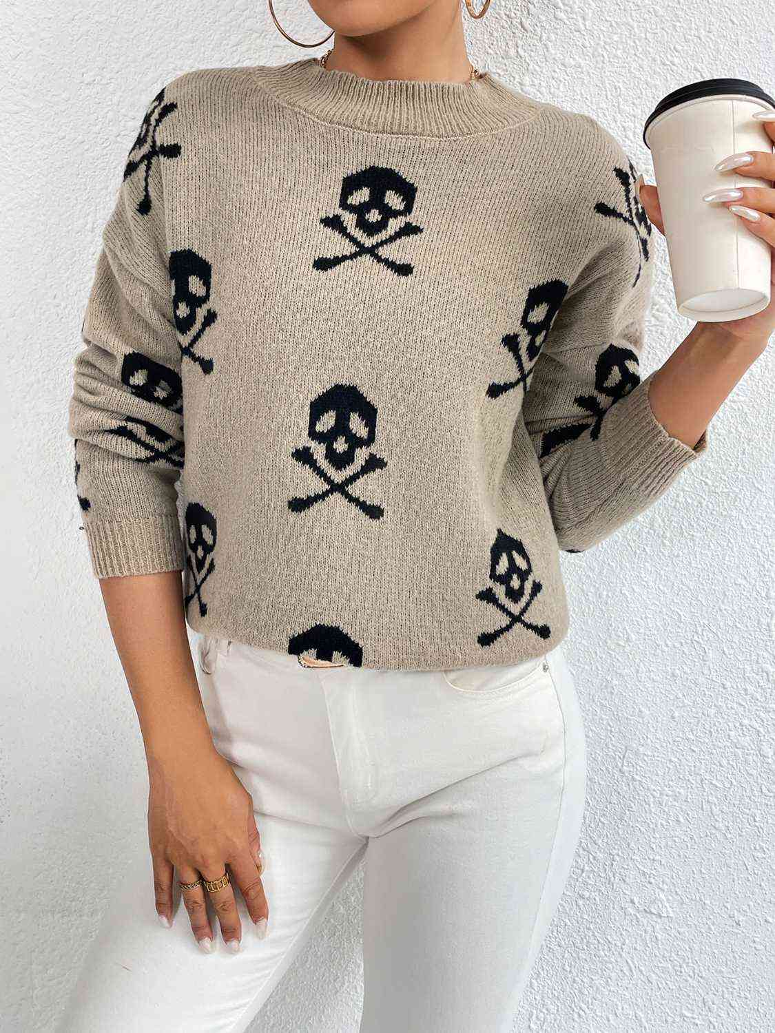 Patterned Drop Shoulder Sweater - Charming Charlie