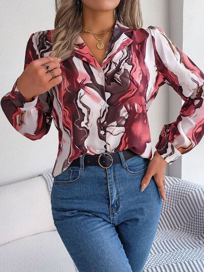 Printed Button Up Long Sleeve Shirt - Charming Charlie