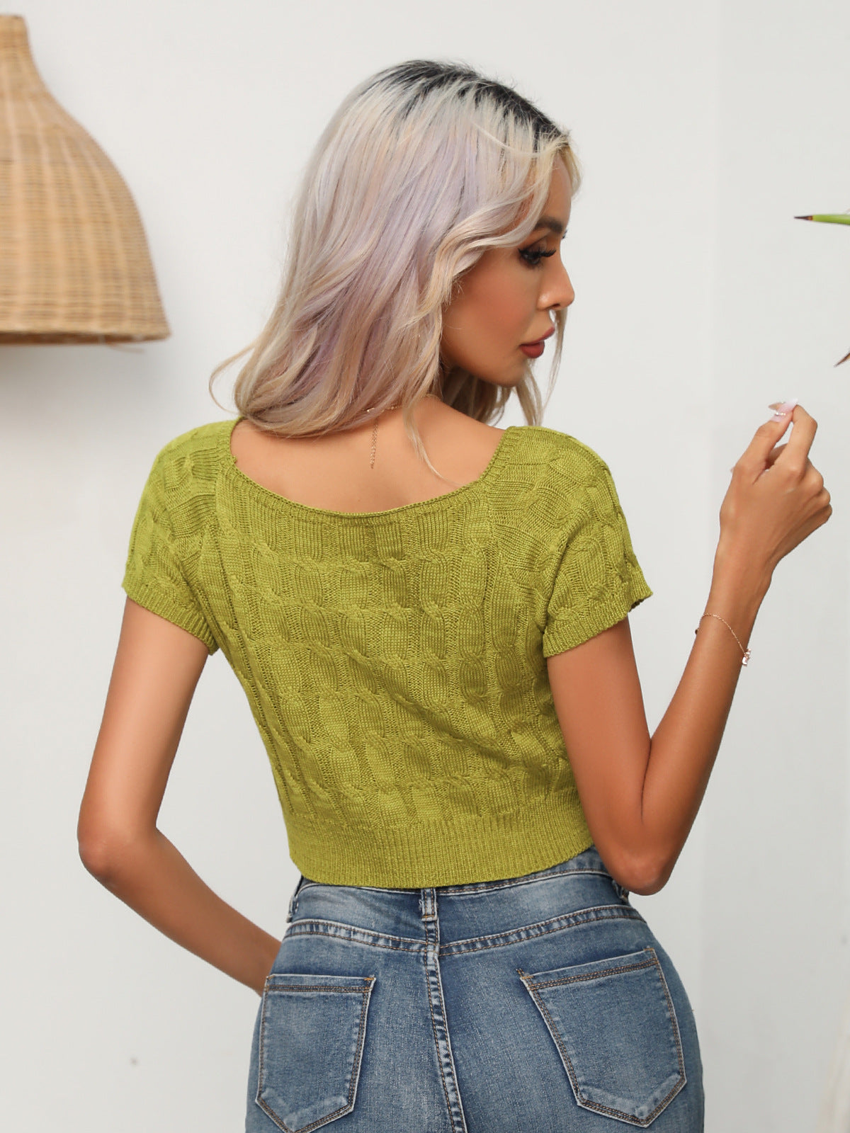 Cable-Knit Round Neck Short Sleeve Knit Top - Charming Charlie