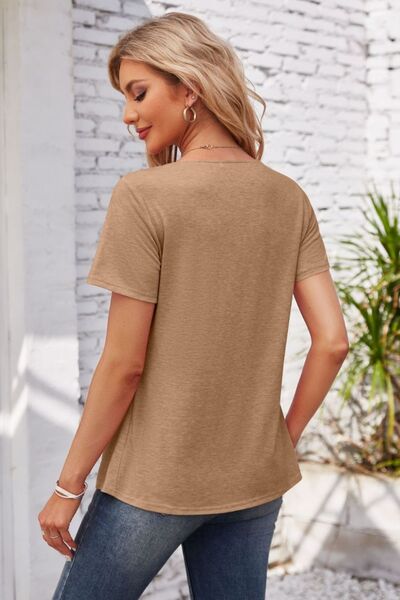 Decorative Button Scoop Neck T-Shirt - Charming Charlie