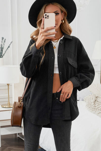 Button Up Collared Neck Long Sleeve Jacket - Charming Charlie