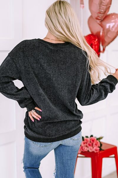 Heart Round Neck Dropped Shoulder Sweatshirt - Charming Charlie