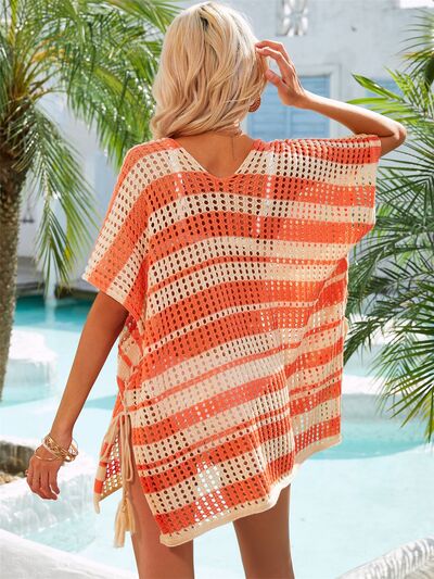 Tassel Openwork Striped V-Neck Cover Up - Charming Charlie