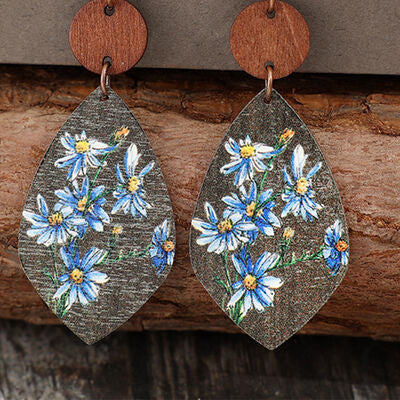Flower Geometrical Shape Wooden Earrings - Charming Charlie