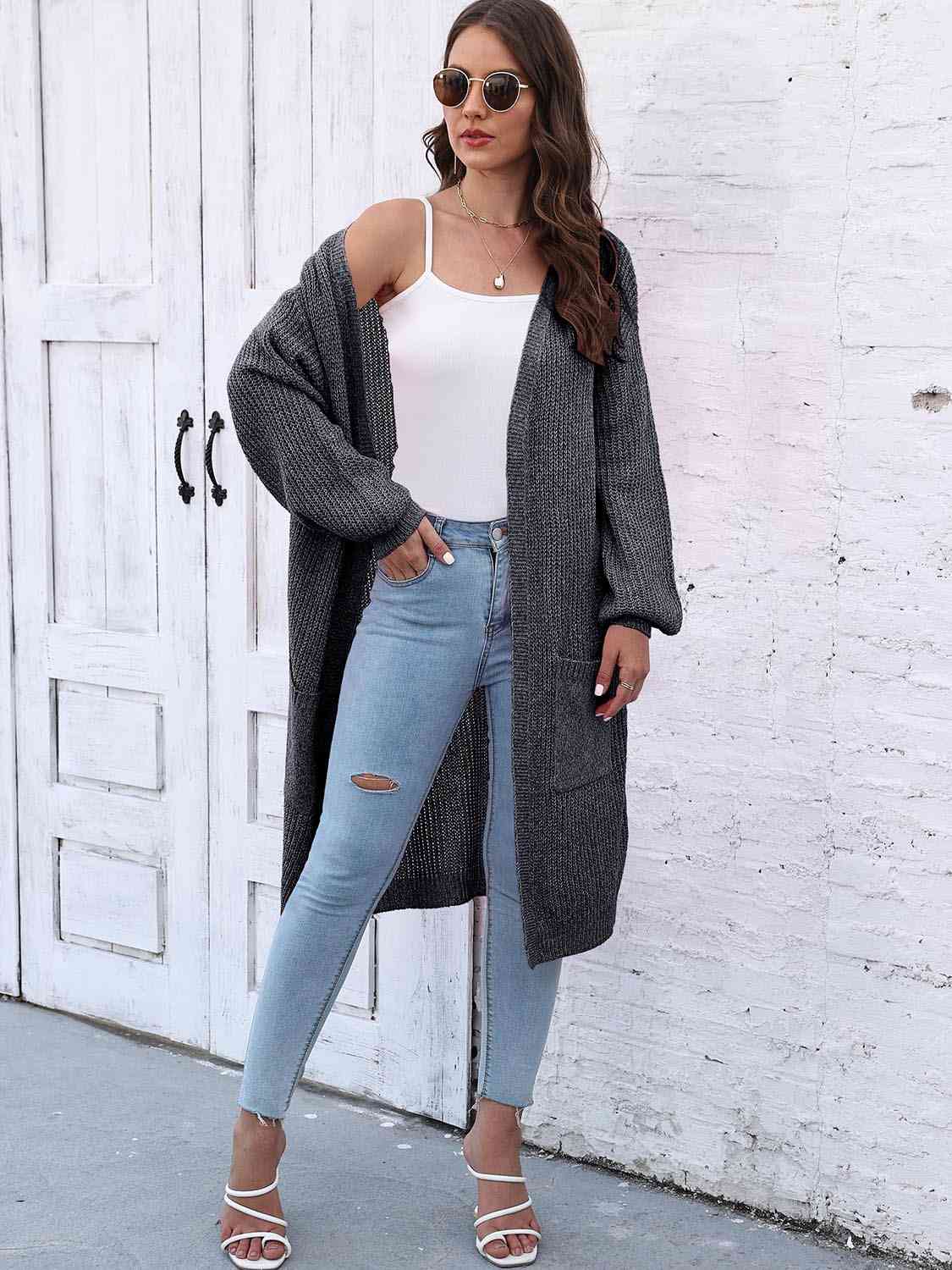 Open Front Longline Cardigan with Pockets - Charming Charlie
