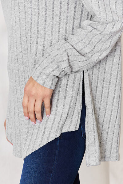 Basic Bae Full Size Ribbed Round Neck Slit T-Shirt - Charming Charlie