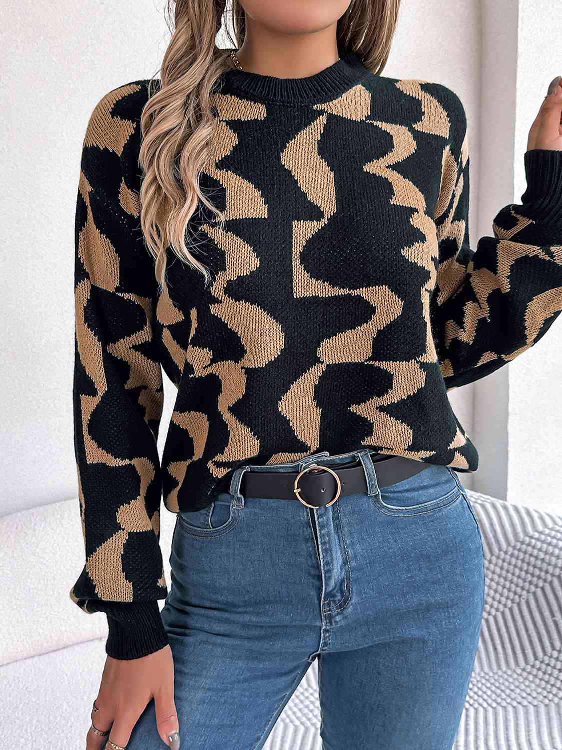 Round Neck Long Sleeve Sweater - Charming Charlie