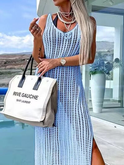 Openwork Slit Cutout Wide Strap Dress - Charming Charlie