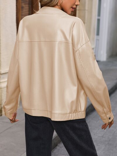 Pocketed Zip Up Collared Neck Jacket - Charming Charlie