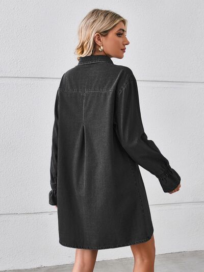 Pocketed Dropped Shoulder Mini Denim Dress - Charming Charlie