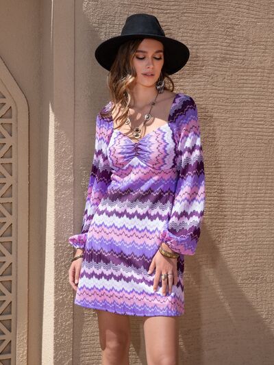 Printed Sweetheart Neck Balloon Sleeve Dress - Charming Charlie
