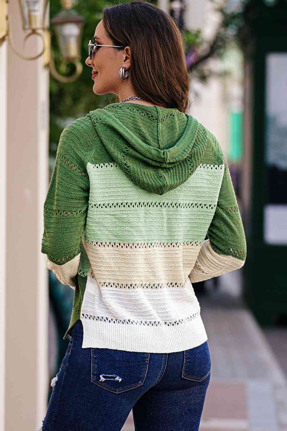 Zip-Up Raglan Sleeve Openwork Hooded Cardigan - Charming Charlie