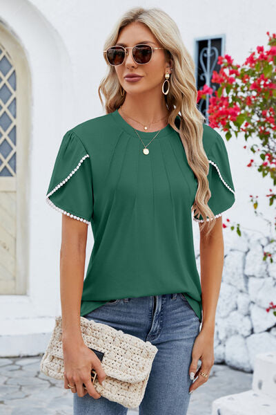Round Neck Petal Sleeve T-Shirt - Charming Charlie