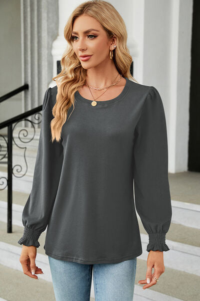 Round Neck Long Sleeve T-Shirt - Charming Charlie