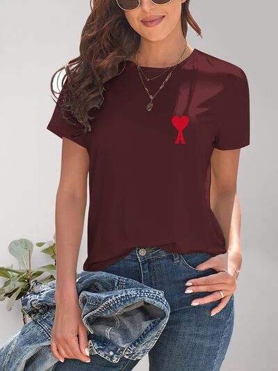 Heart Round Neck Short Sleeve T-Shirt - Charming Charlie