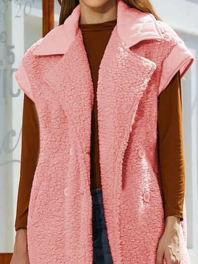 Fuzzy Collared Neck Button Up Vest Coat - Charming Charlie