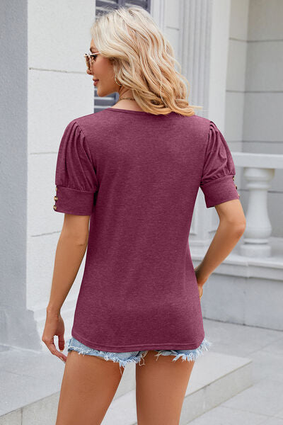 Round Neck Puff Sleeve T-Shirt - Charming Charlie