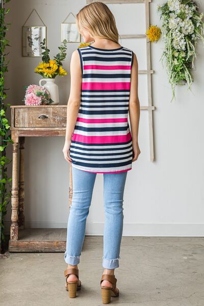 Heimish Full Size Striped Twist Knot Round Neck Tank - Charming Charlie