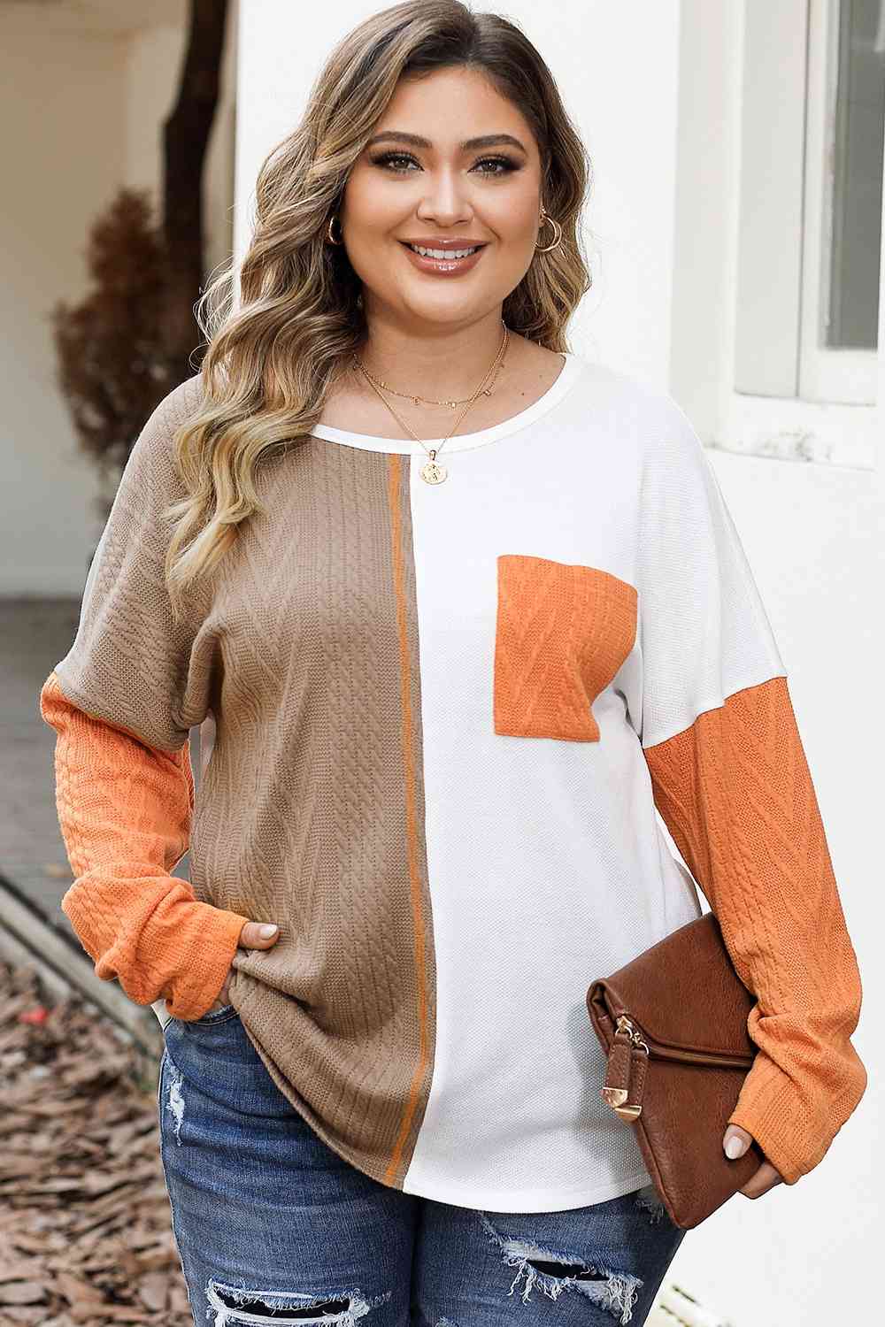 Plus Size Color Block Dropped Shoulder Blouse - Charming Charlie
