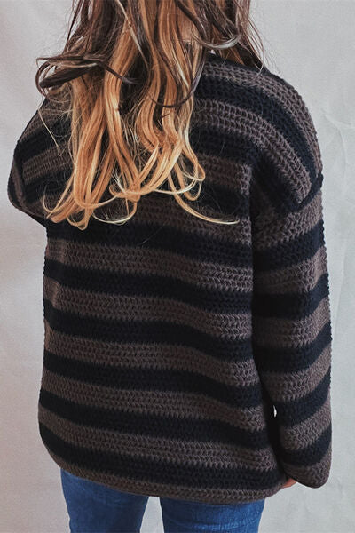 Striped Round Neck Dropped Shoulder Sweater - Charming Charlie