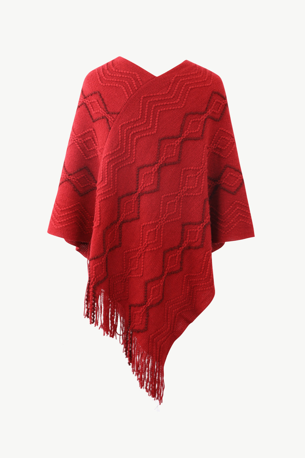 Pearl Trim V-Neck Fringe Hem Poncho - Charming Charlie