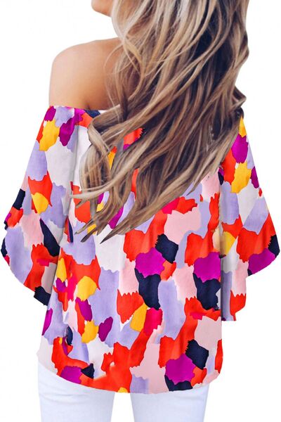 Tied Printed Off-Shoulder Half Sleeve Blouse - Charming Charlie