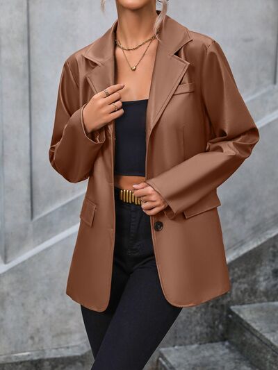 Pocketed Button Up Collared Neck Blazer - Charming Charlie