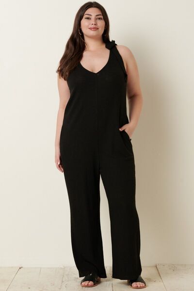 Mittoshop Rib Knit V-Neck Cross Back Jumpsuit - Charming Charlie