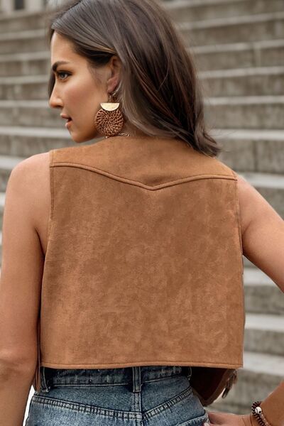 Fringe Snap Down Vest Coat - Charming Charlie