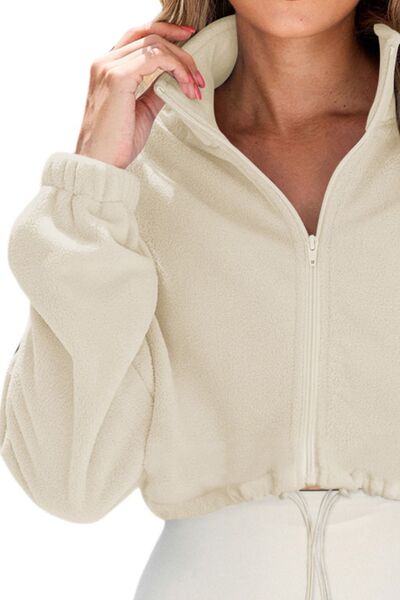Drawstring Zip Up Dropped Shoulder Outerwear - Charming Charlie
