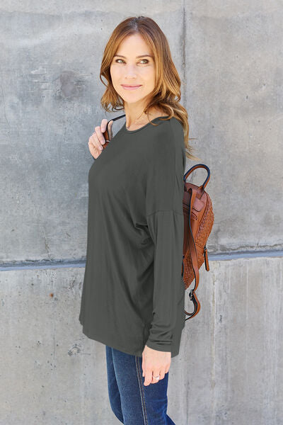 Basic Bae Full Size Round Neck Dropped Shoulder T-Shirt - Charming Charlie