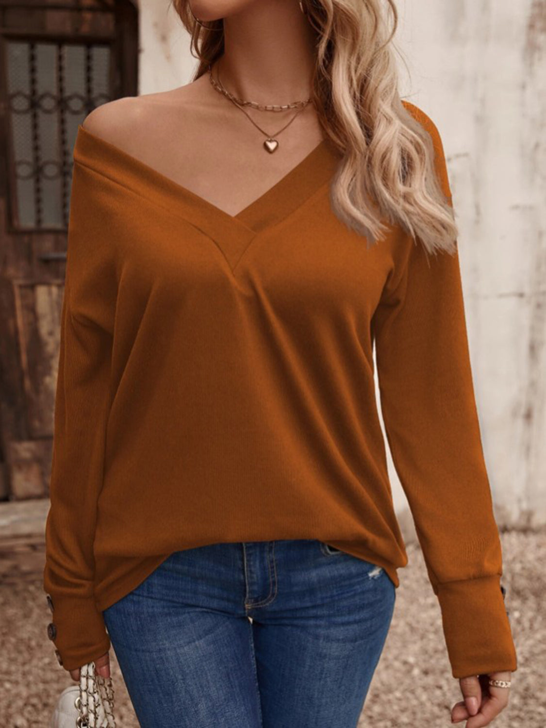 V-Neck Long Sleeve Top - Charming Charlie