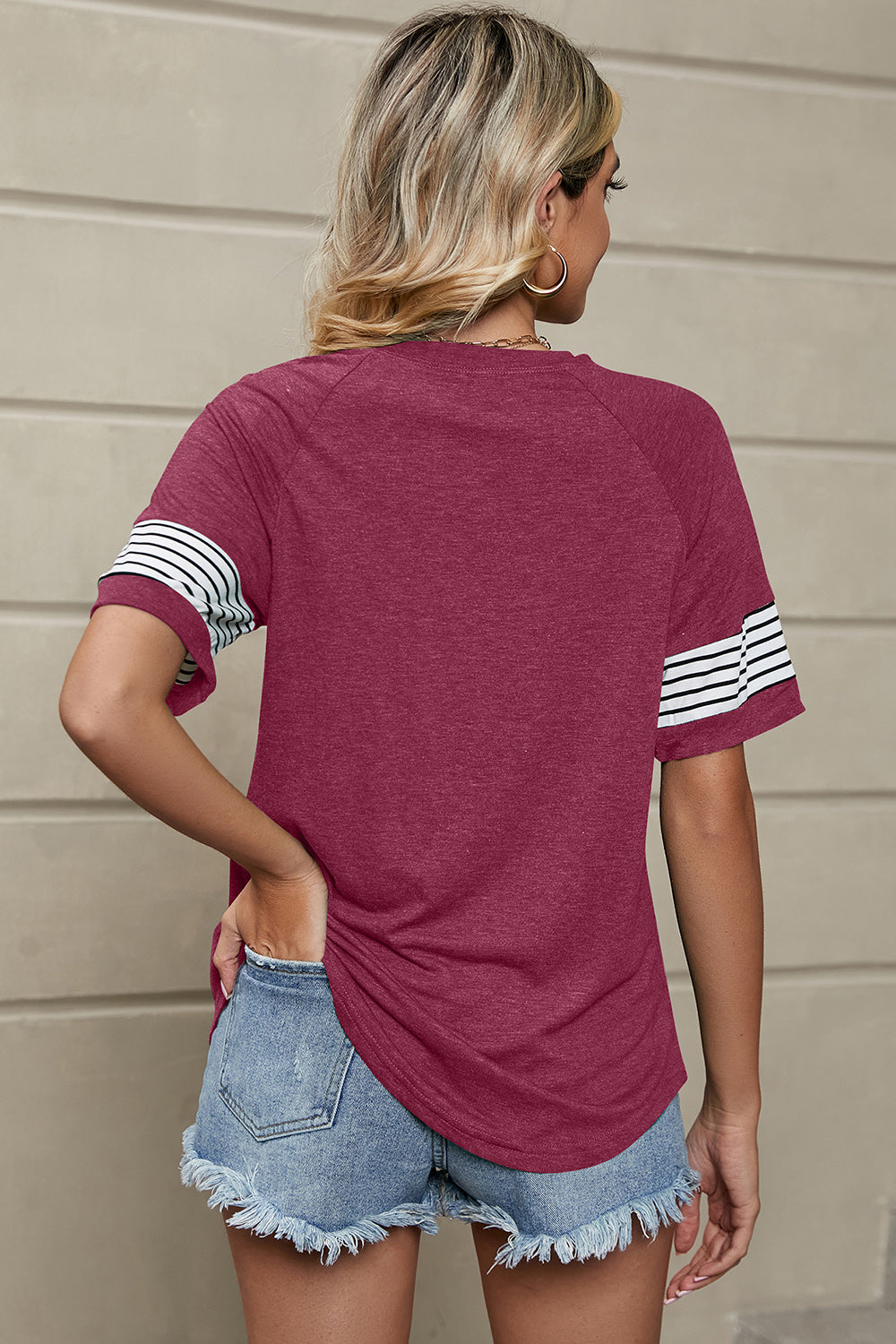 Striped Round Neck Short Sleeve T-Shirt - Charming Charlie