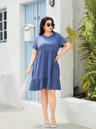 Plus Size Round Neck Short Sleeve Dress - Charming Charlie