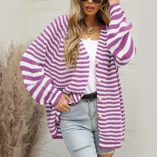 Striped Button Down Long Sleeve Cardigan - Charming Charlie
