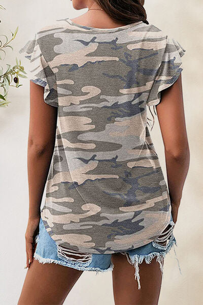 Printed Round Neck Short Sleeve T-Shirt - Charming Charlie