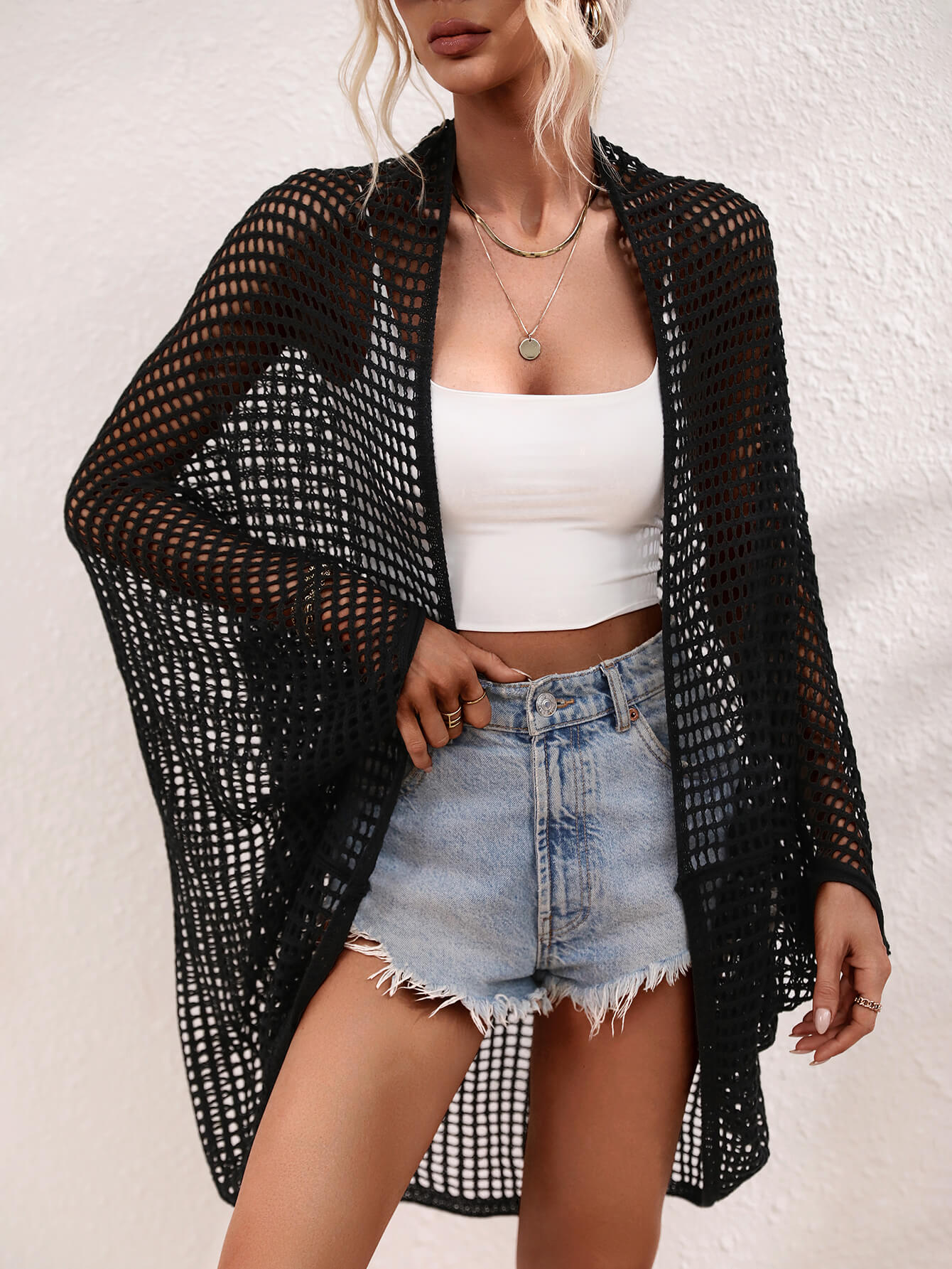 Openwork Open Front Longline Cover Up - Charming Charlie