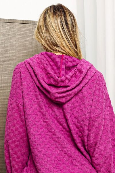 BiBi Brushed Checker Drawstring Long Sleeve Hoodie - Charming Charlie