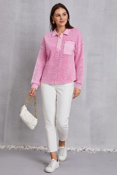 Quarter Button Dropped Shoulder Sweatshirt - Charming Charlie