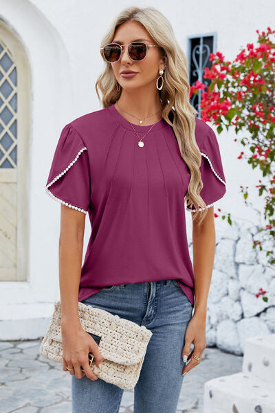 Round Neck Petal Sleeve T-Shirt - Charming Charlie