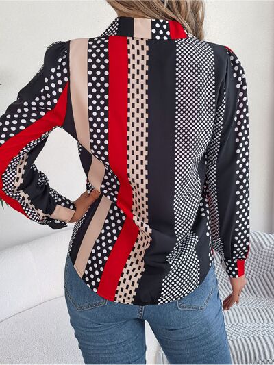 Polka Dot Contrast Long Sleeve Shirt - Charming Charlie