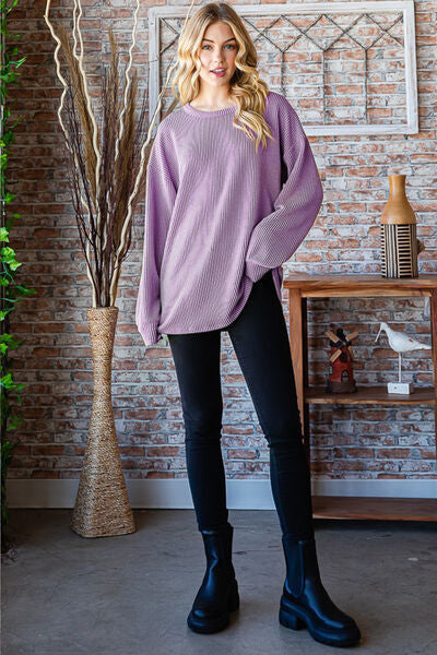 Heimish Full Size Round Neck Dropped Shoulder Blouse - Charming Charlie