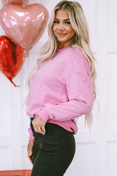 Pearl Round Neck Dropped Shoulder Sweatshirt - Charming Charlie