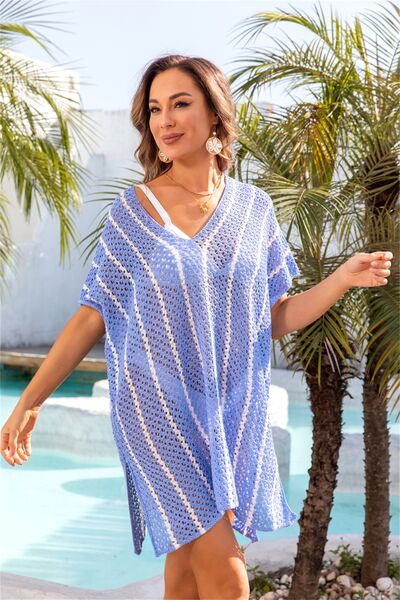 Openwork V-Neck Short Sleeve Cover Up - Charming Charlie