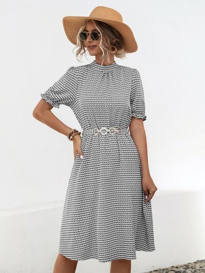 Printed Mock Neck Flounce Sleeve Dress - Charming Charlie