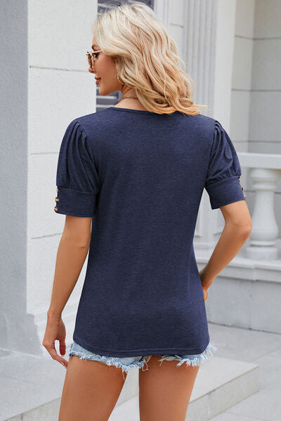 Round Neck Puff Sleeve T-Shirt - Charming Charlie