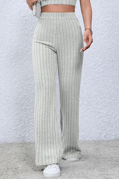 Basic Bae Full Size Ribbed High Waist Flare Pants - Charming Charlie
