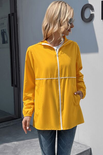 Zip Up Long Sleeve Hooded Watertight Jacket - Charming Charlie